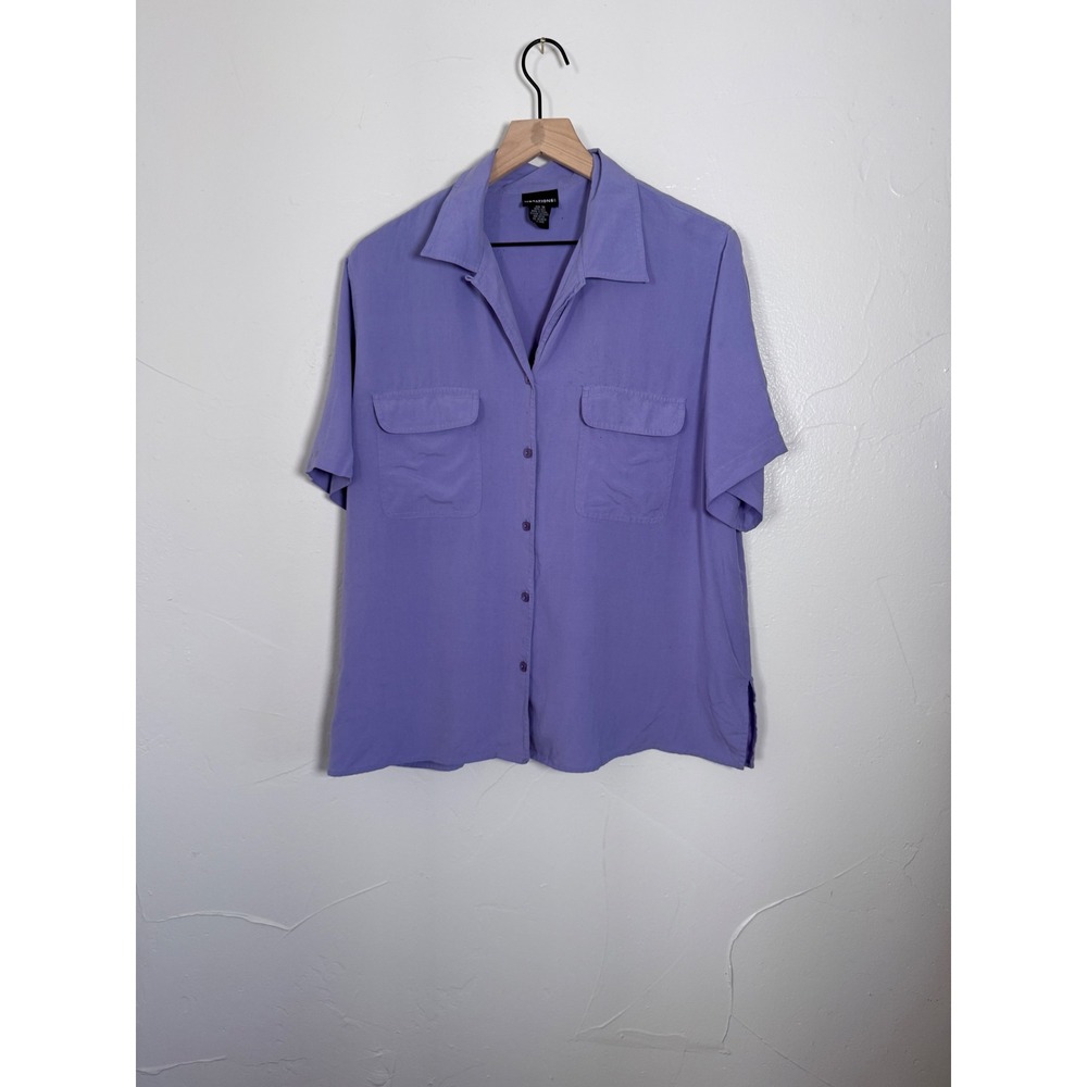 Notations Silk Woman Purple 100% Silk Short Sleeve Button Blouse 1X